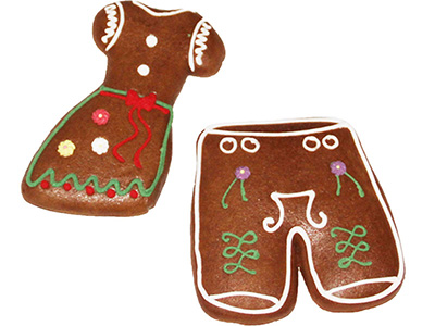 Eine Geschenkidee aus dem Hause Franz Tausch, Ischler Lebkuchen: Lebkuchen-Dirndl und Lederhose