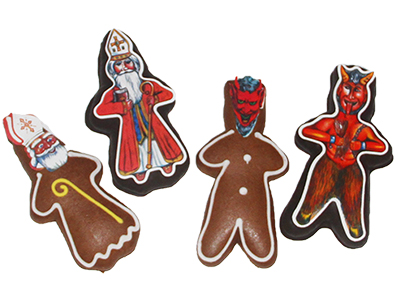 Nikolaus und Krampus aus Lebkuchen im Set