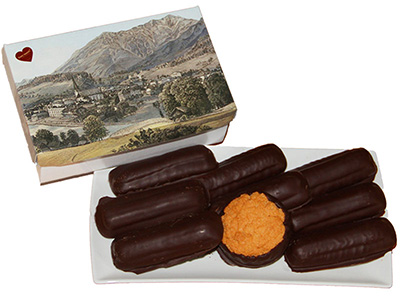 Pappschachtel "Bad Ischl" mit Ischler Stangerl und Kokoskuppel